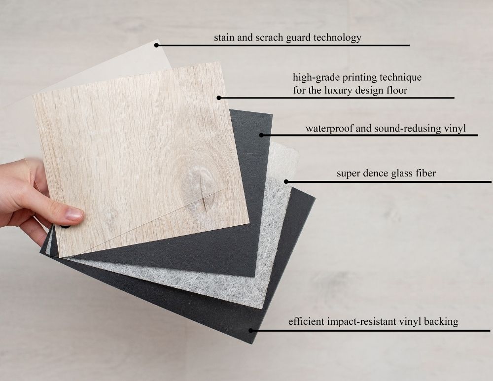 Different layers of vinyl plank flooring