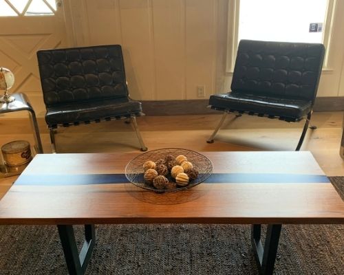 Coffee Table with Blue Streak of Resin