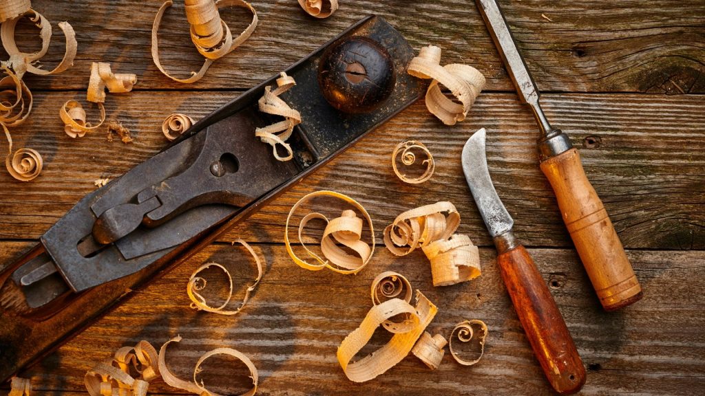 Woodworking tools and shavings