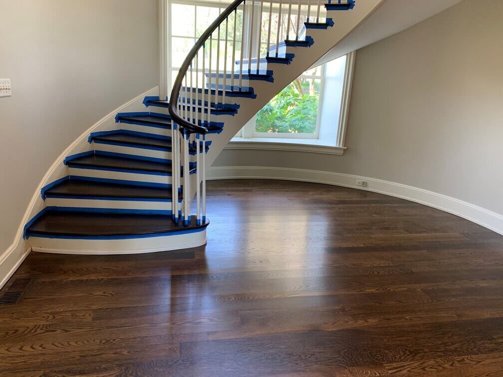 White Oak Floor with Mahogany Stairs