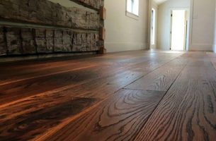 Horizontal wood planks in hallway